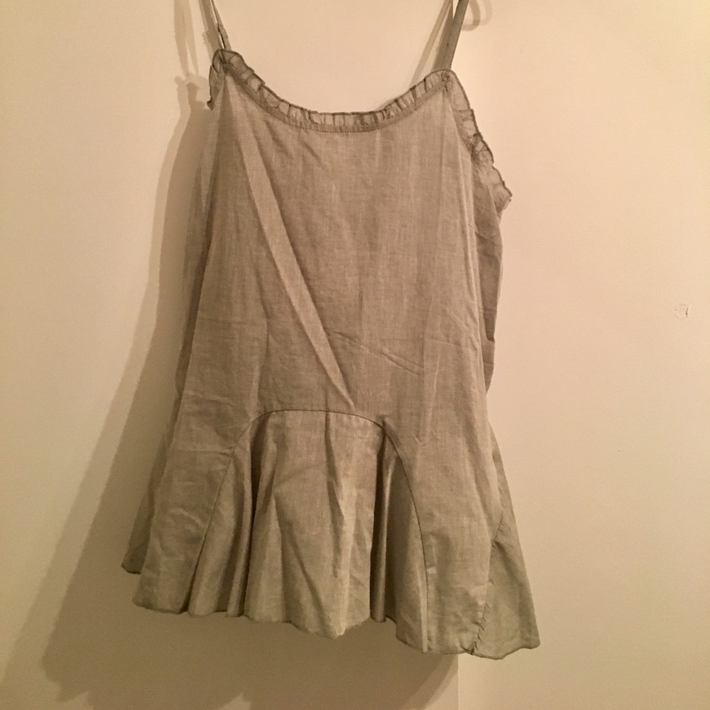 Rosemary Green Linen Frill Detail Spaghetti Strap